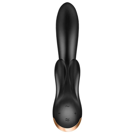 Satisfyer Double Flex, vibrador conejito controlado por app, negro, 1 unidad