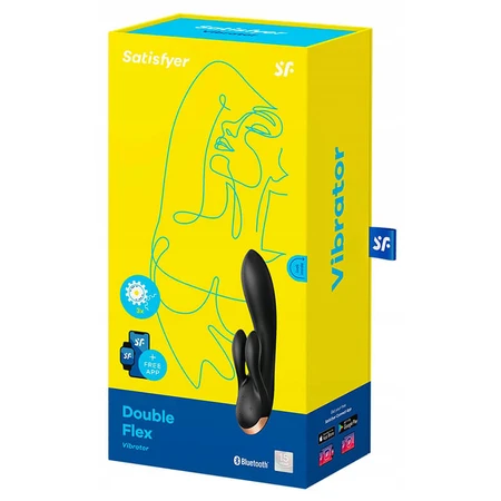 Satisfyer Double Flex, vibrador conejito controlado por app, negro, 1 unidad
