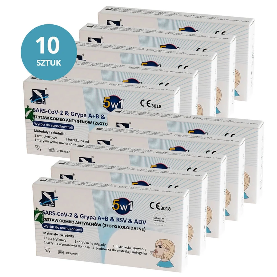 Deepblue 5en1, kit combinado de antígenos, SARS-CoV-2 & Gripe A/B & RSV & ADV, prueba de diagnóstico para 5 virus, 10 unidades