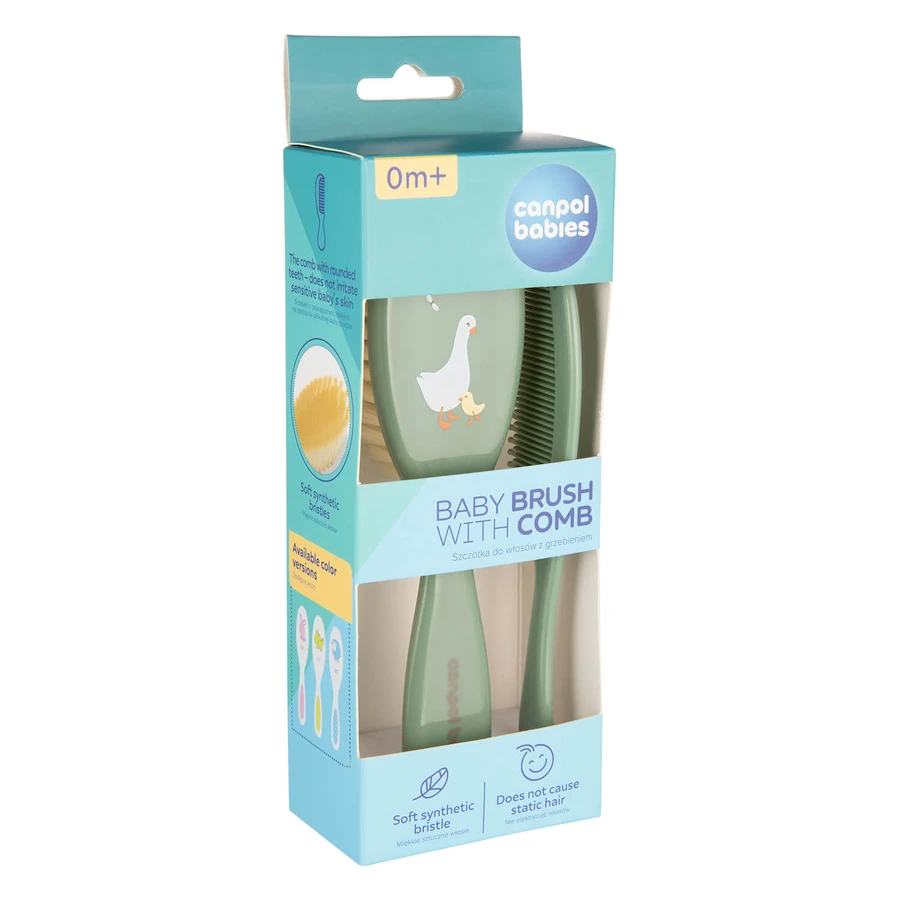 Canpol Babies Set, Bürste und Kamm mit weichen Borsten, ab Geburt, Gans, grün