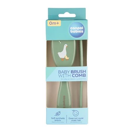 Canpol Babies Set, Bürste und Kamm mit weichen Borsten, ab Geburt, Gans, grün