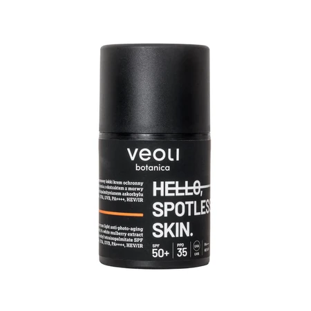 Veoli Botanica Hola, Piel sin Manchas, crema fotoenvejecedora de amplio espectro para pieles hiperpigmentadas, FPS 50+, 50 ml