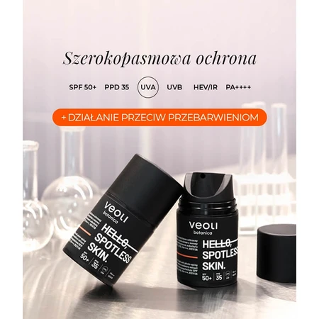 Veoli Botanica Hola, Piel sin Manchas, crema fotoenvejecedora de amplio espectro para pieles hiperpigmentadas, FPS 50+, 50 ml
