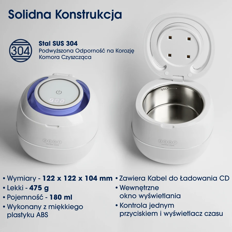 Zent Ultrasonic Cleaner, ultrasonic cleaner with UV lamp for orthodontic trays, dentures, braces