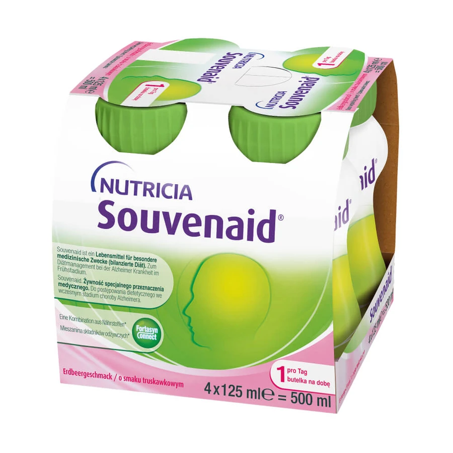 Nutridrink Souvenaid, voedingspreparaat, aardbeiensmaak, 4 x 125 ml