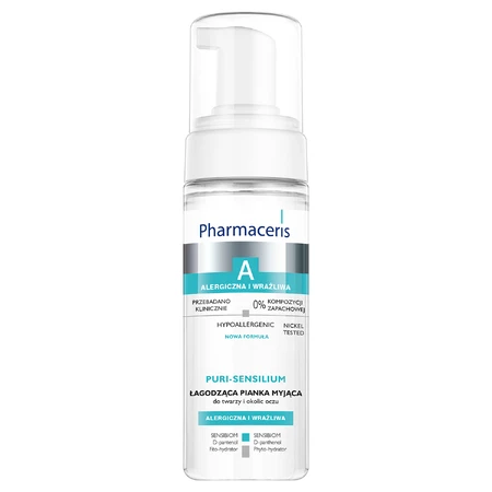 Pharmaceris A Puri-Sensilium, mousse nettoyante apaisante pour le visage et le contour des yeux, 150 ml