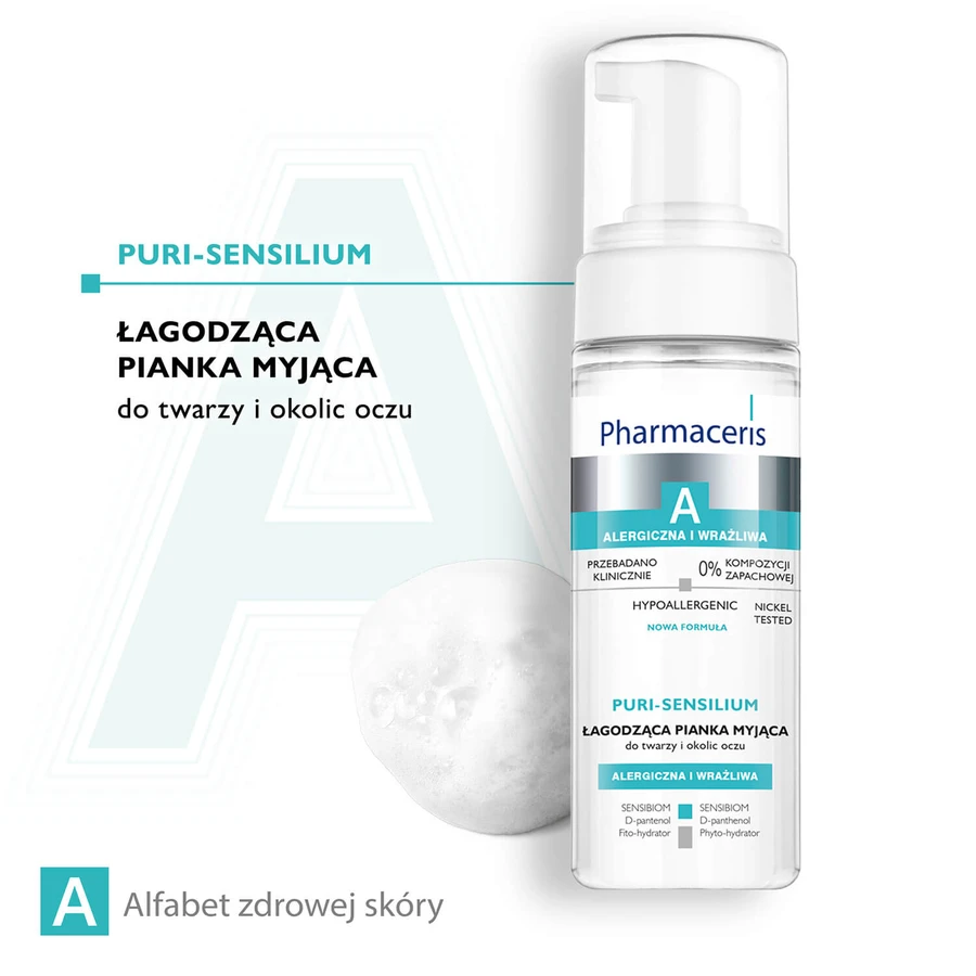 Pharmaceris A Puri-Sensilium, mousse nettoyante apaisante pour le visage et le contour des yeux, 150 ml