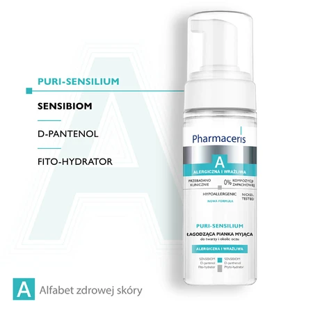 Pharmaceris A Puri-Sensilium, mousse nettoyante apaisante pour le visage et le contour des yeux, 150 ml