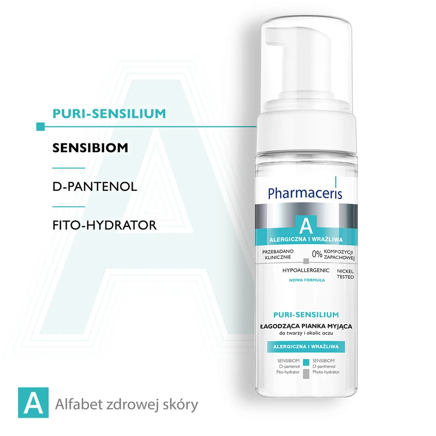 Pharmaceris A Puri-Sensilium, mousse nettoyante apaisante pour le visage et le contour des yeux, 150 ml