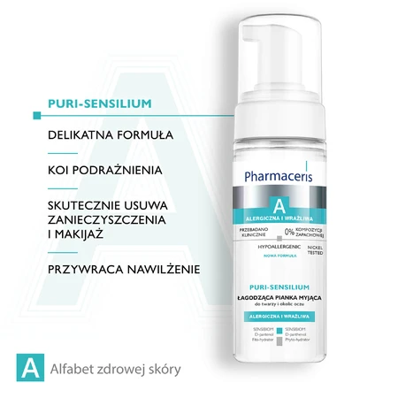 Pharmaceris A Puri-Sensilium, mousse nettoyante apaisante pour le visage et le contour des yeux, 150 ml