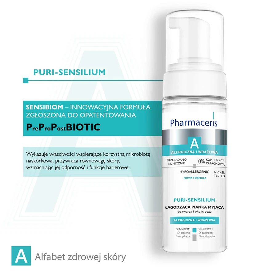 Pharmaceris A Puri-Sensilium, mousse nettoyante apaisante pour le visage et le contour des yeux, 150 ml