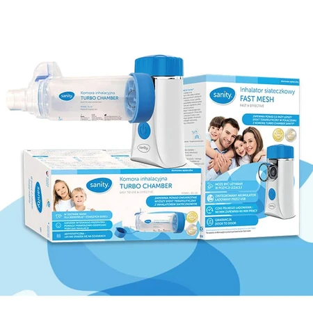 Sanity, promotional package of nebulization products, Fast Mesh, mesh inhaler, 1 piece + Turbo Chamber, inhalation chamber, 1 piece