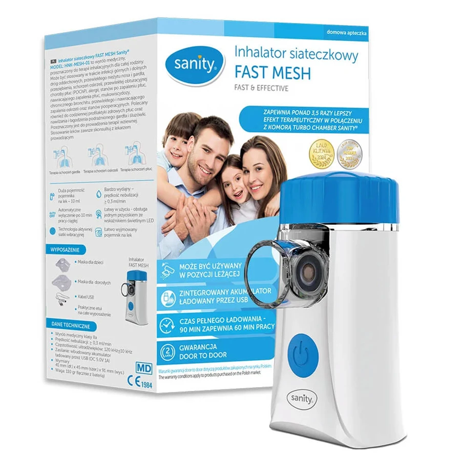 Sanity, promotional package of nebulization products, Fast Mesh, mesh inhaler, 1 piece + Turbo Chamber, inhalation chamber, 1 piece