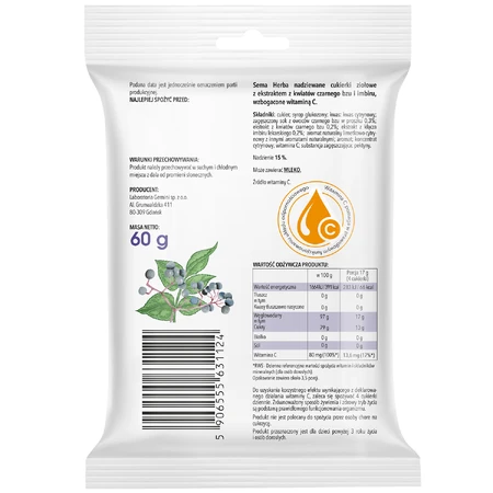 SEMA Herba Caramelos de hierbas con saúco, jengibre y vitamina C, 60 g