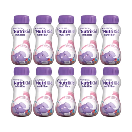 NutriKid Multi Fibre kit, preparado nutricional para niños mayores de 1 año, sabor fresa, 10 x 200 ml