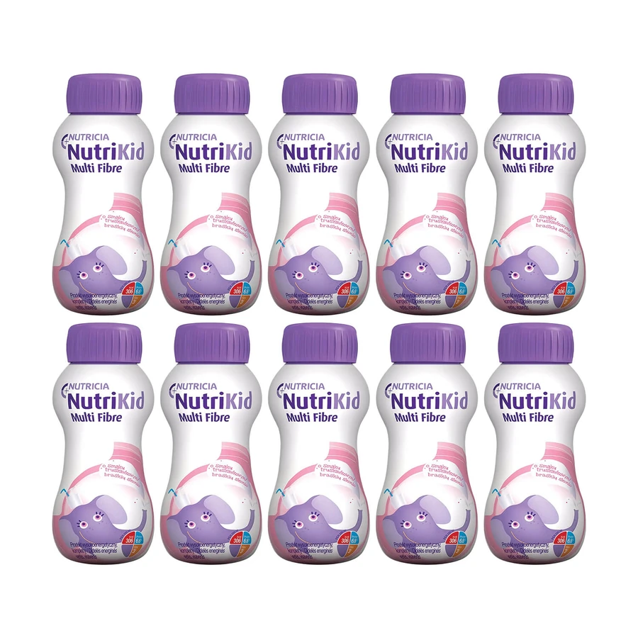 NutriKid Multi Fibre kit, preparado nutricional para niños mayores de 1 año, sabor fresa, 10 x 200 ml
