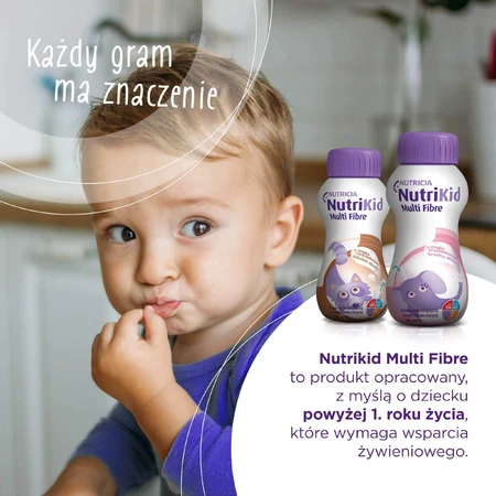 NutriKid Multi Fibre kit, preparado nutricional para niños mayores de 1 año, sabor fresa, 10 x 200 ml