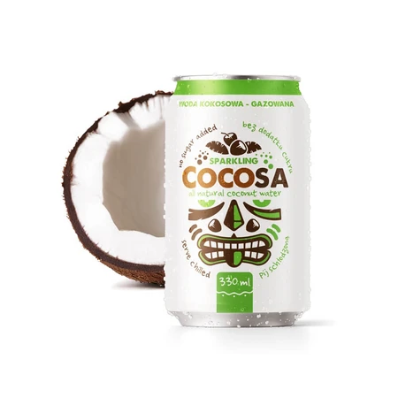 Diet-Food Cocosa Sparkling Coconut Water, agua de coco carbonatada, 330 ml