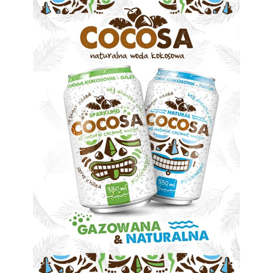 Diet-Food Cocosa Sparkling Coconut Water, agua de coco carbonatada, 330 ml
