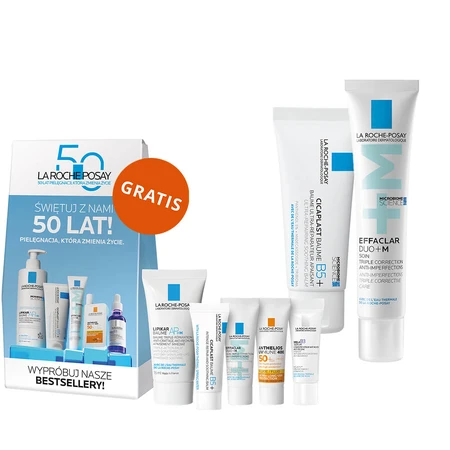 La Roche-Posay Kit Cicaplast Baume B5+, beruhigende regenerierende Lotion, 40 ml + Effaclar DUO+M, feuchtigkeitsspendende Aknecreme, 40 ml + Mini-Produktbox gratis