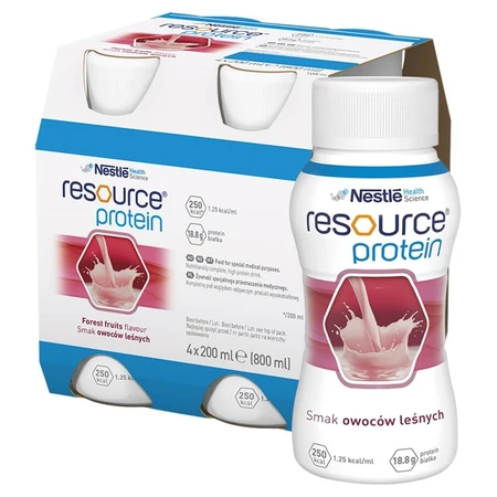 Resource Protein kit, nutritional formula, forest fruit flavor, 8 x 200 ml + strawberry flavor, 200 ml free