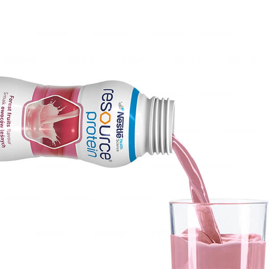 Resource Protein kit, nutritional formula, forest fruit flavor, 8 x 200 ml + strawberry flavor, 200 ml free
