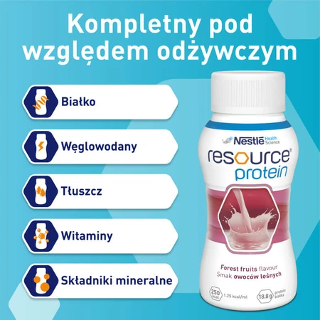 Resource Protein kit, nutritional formula, forest fruit flavor, 8 x 200 ml + strawberry flavor, 200 ml free