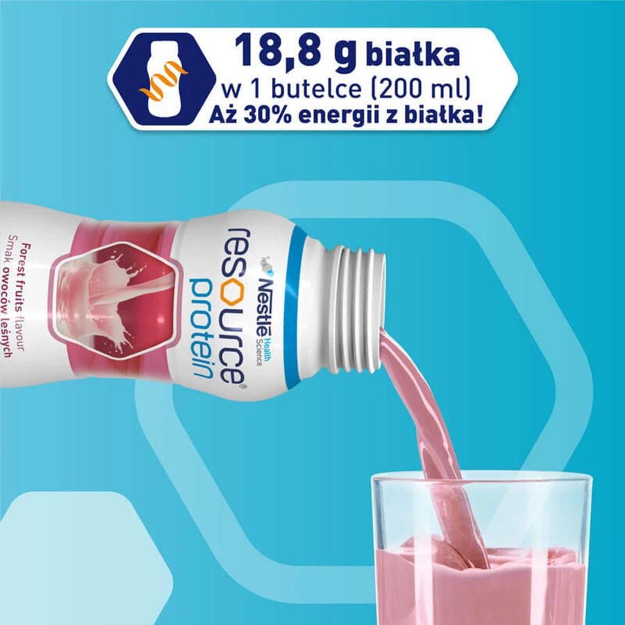 Resource Protein kit, nutritional formula, forest fruit flavor, 8 x 200 ml + strawberry flavor, 200 ml free