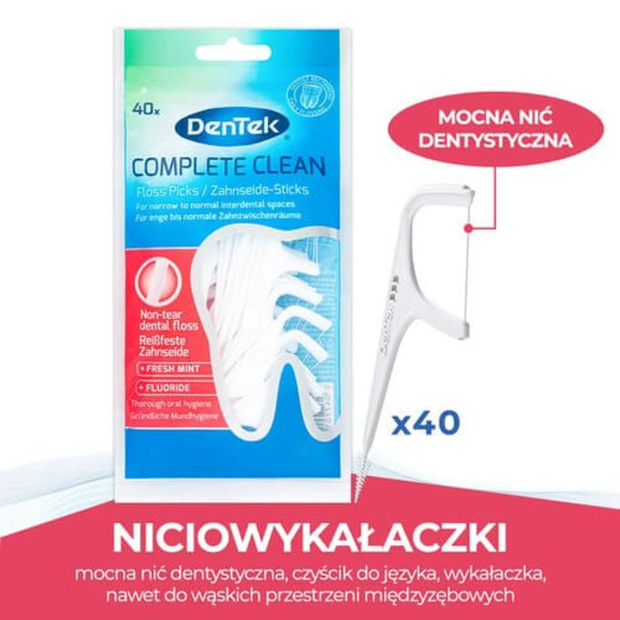 DENTEK Cure-dents en fil dentaire complet et propre, 40 pièces