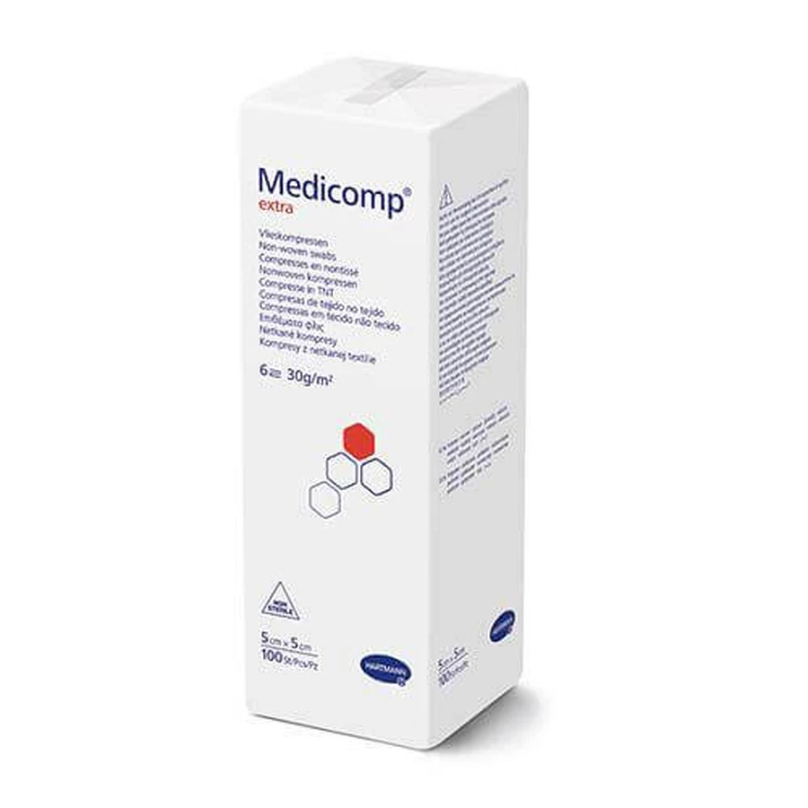 MEDICOMP EXTRA compresses non tissées non stériles 5cm x 5cm, 100 pcs
