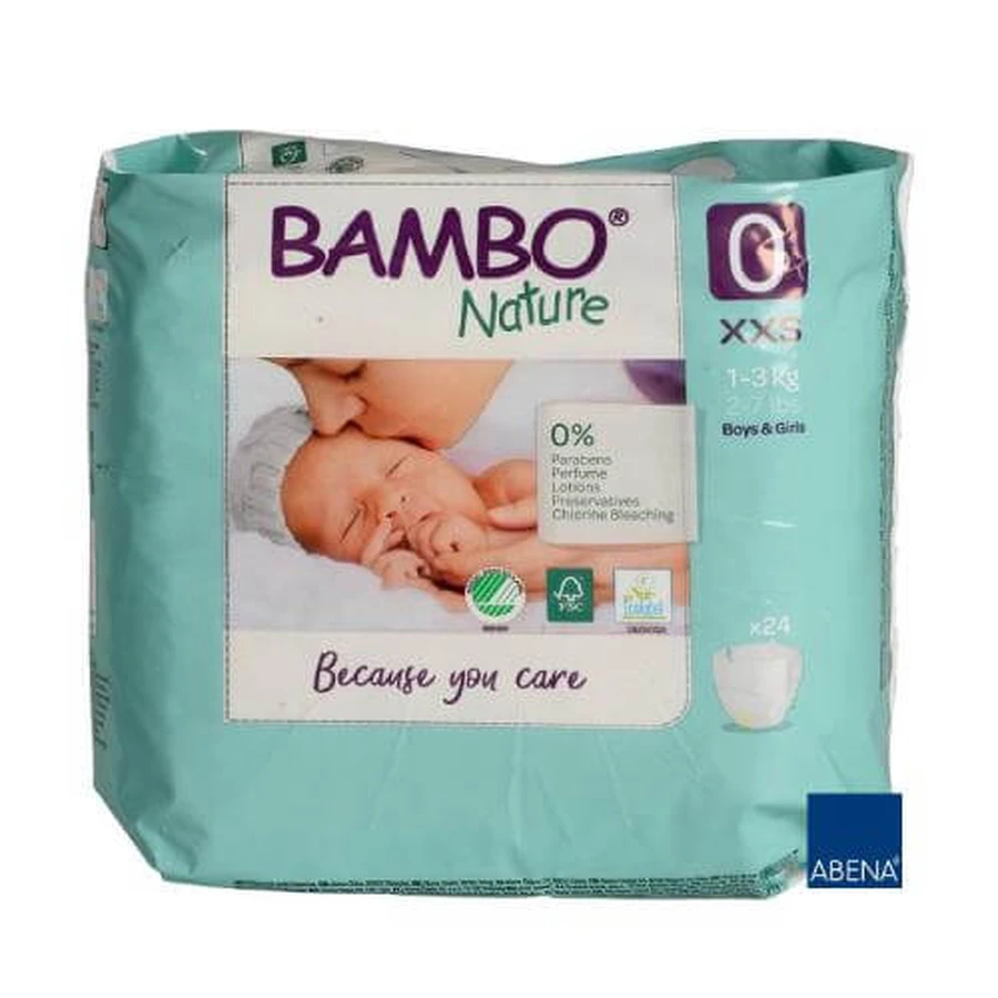 Couches BAMBO Nature taille 0 (1-3kg), 24 pièces