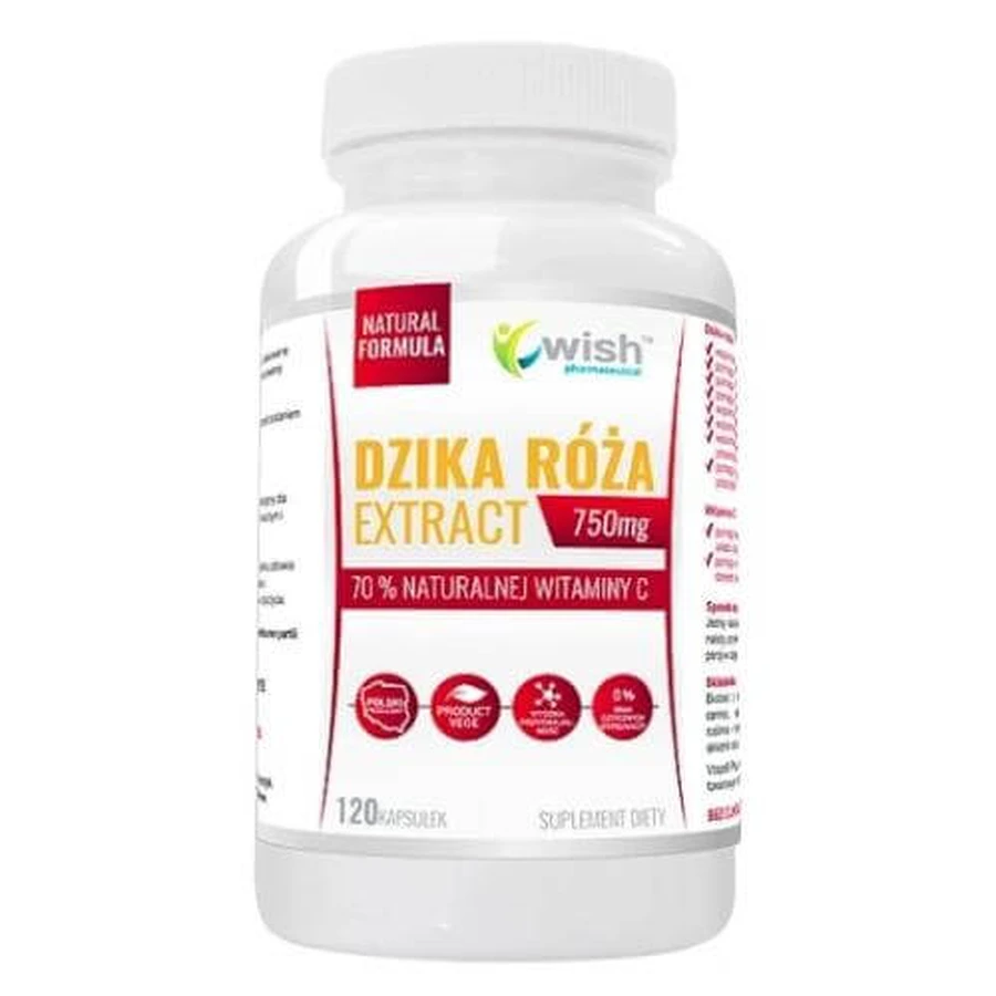 Wish Pharmaceutical Wild Rose Extract 750 mg Natural Vitamin C, 120 caps