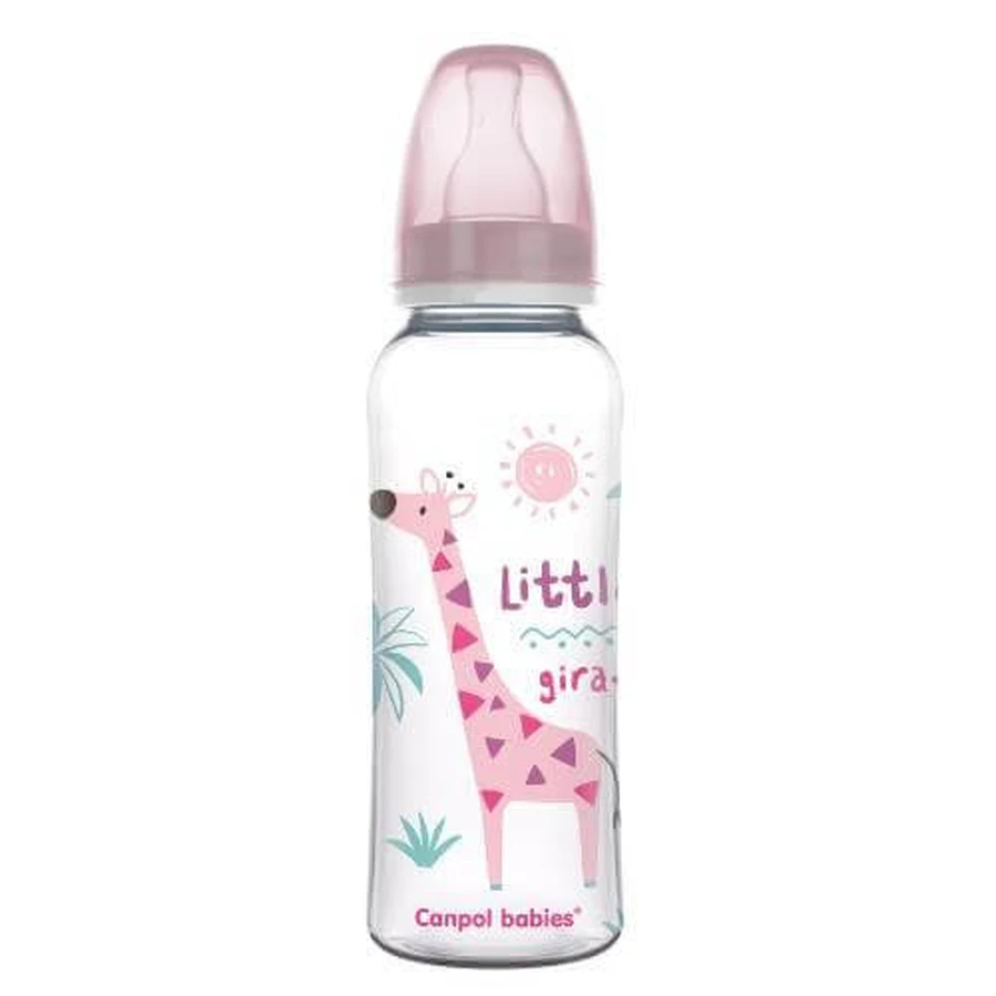 CANPOL BABIES Kleine giraffe Fles smal roze 12m+, 330ml