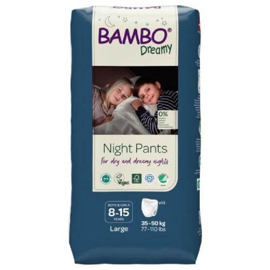 BAMBO Dreamy Night Pants BOYS&GIRLS 8-15 Jahre (L 35-50 kg) Windeln, 10 Stück