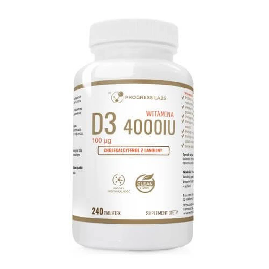 Progress Labs Vitamina D3 4000IU, 240 comprimate