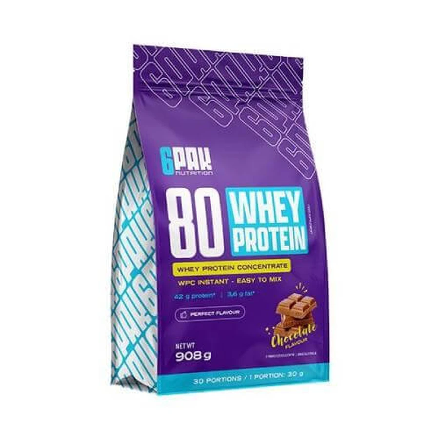 6Pak Nutrition 80 Wei-eiwit chocoladesmaak, 908 g