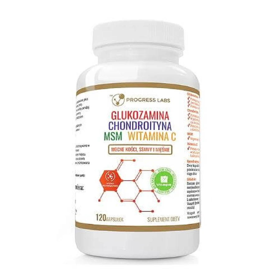 Progress Labs Glucosamine, Chondroïtine, MSM, Vitamine C, 120 gélules