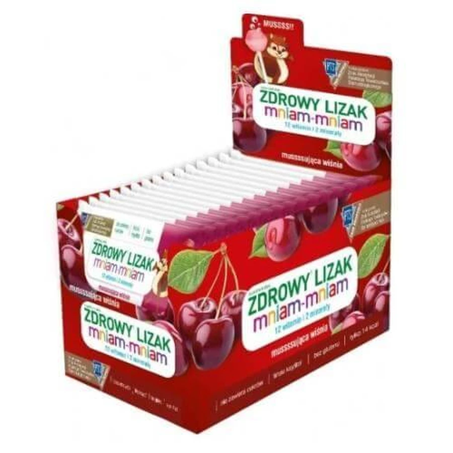 Healthy Lollipop MNIAM-MNIAM moussed cherry ball shape, 40 pcs.