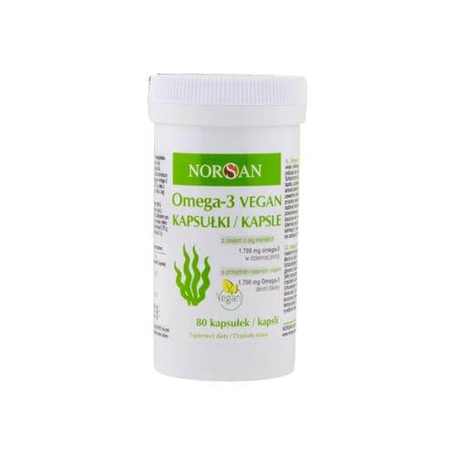 Norsan Omega-3 Vegano con aceite de algas 1700 mg, 80 cápsulas