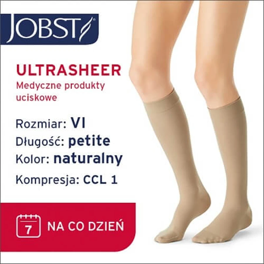 JOBST ULTRASHEER Chaussettes de compression courtes pour le genou CCL1 naturel, taille 6 ZP