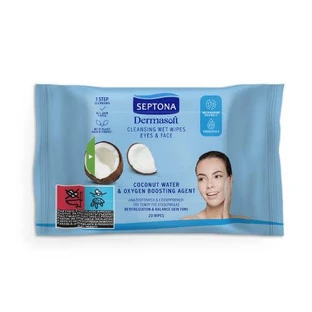 SEPTONA Dermasoft Cleansing Moisturizing Wipes with coconut water for face and eyes, 20pcs