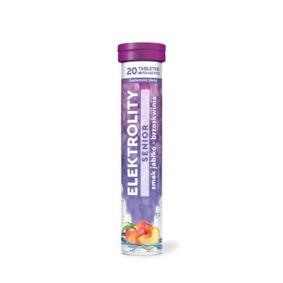 Elektrolity Senior au goût de pomme et de pêche, 20 comprimés de mousse
