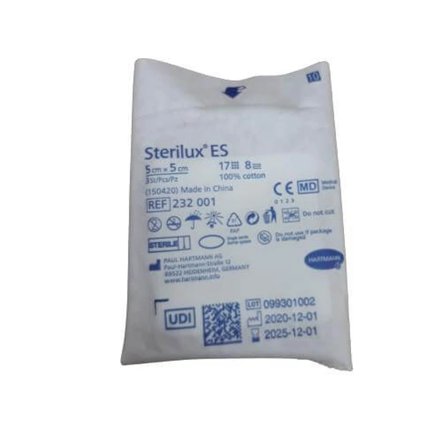 Sterilux ES torundas estériles, 8 capas, 17 hilos 5cm x 5cm, 3 unidades