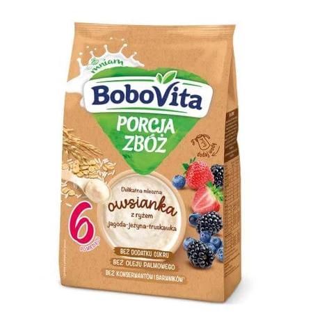 BoboVita Porcja zboża Milk porridge oatmeal with rice blueberry-berry-strawberry, 210g