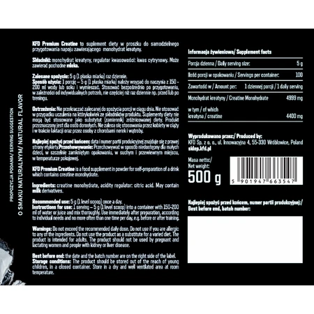 KFD Creatina Monohidrato sabor natural, 500 g