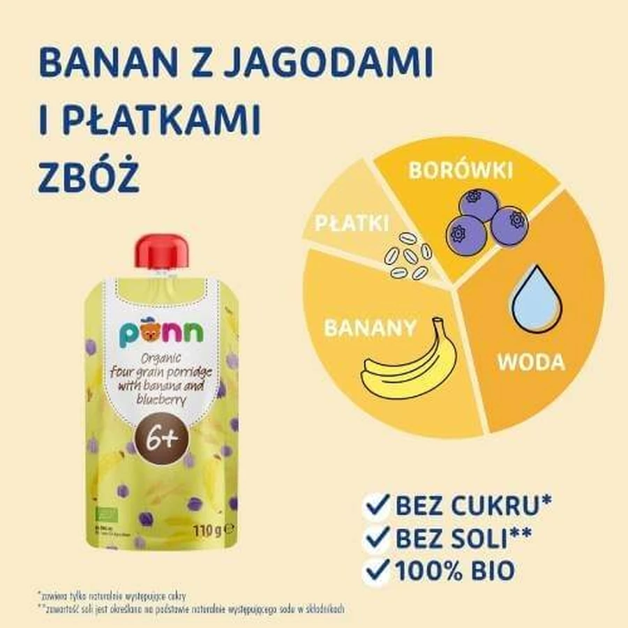 SALVEST PÕNN BIO Banane mit Beeren und Getreideflocken, 110 g
