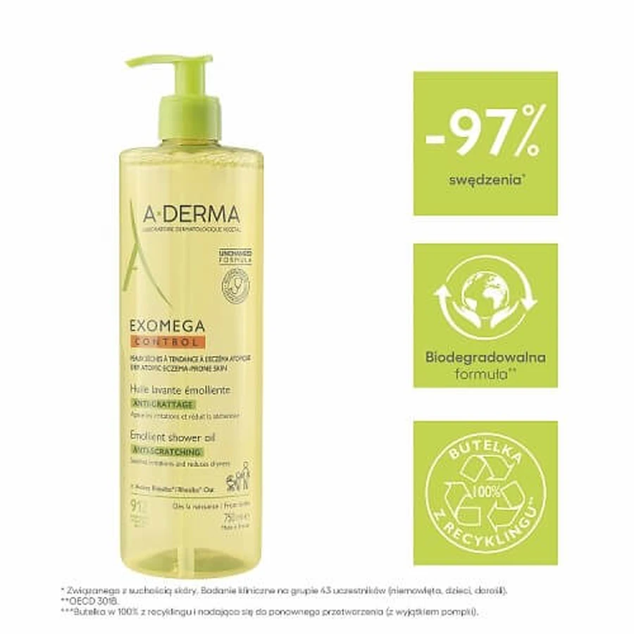 A-DERMA EXOMEGA Control Verzachtende Doucheolie voor kinderen en volwassenen, 750ml