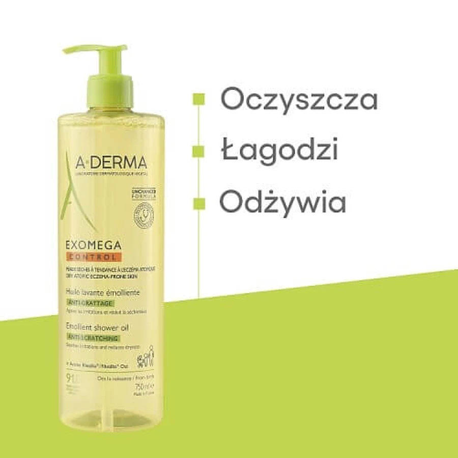 A-DERMA EXOMEGA Control Verzachtende Doucheolie voor kinderen en volwassenen, 750ml
