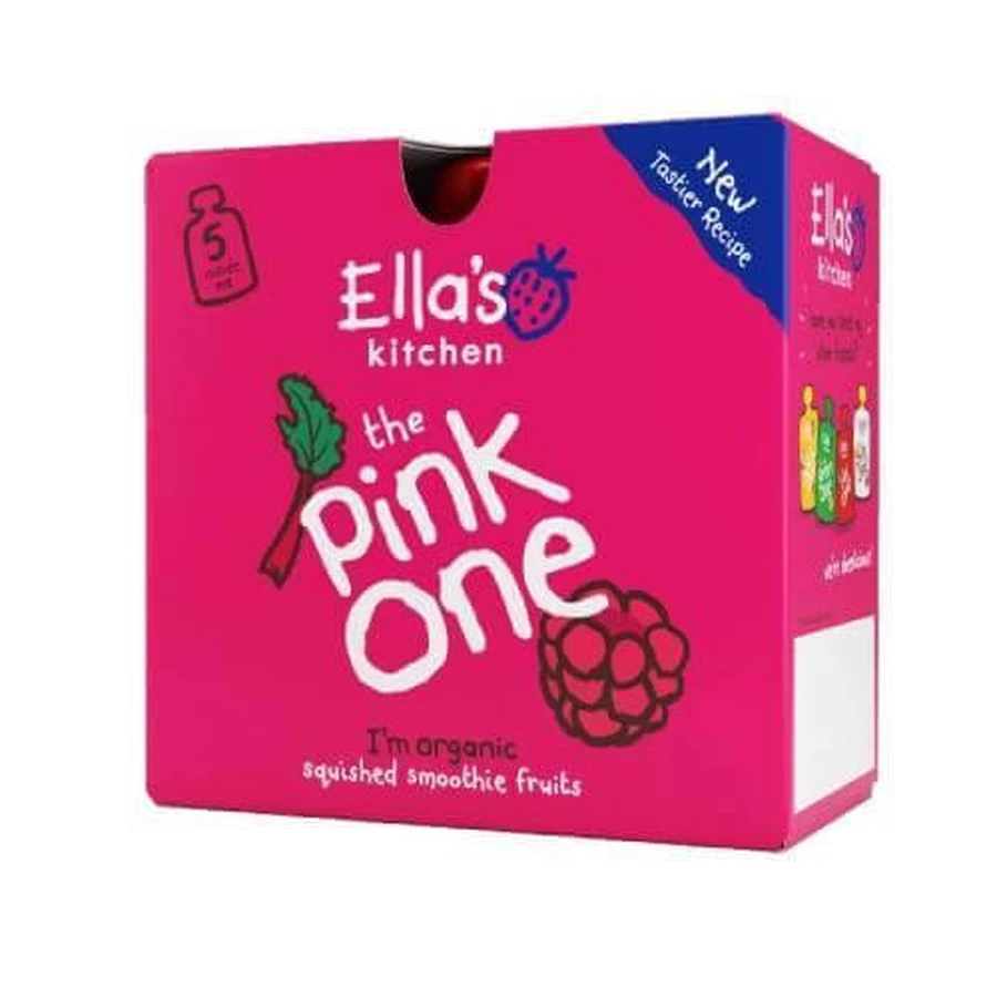 Ella's Kitchen BIO PINK ONE batido de frutas con ruibarbo, 5x 90 g ENVASE TEXTURADO DESTRUIDO