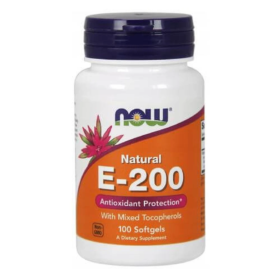 NOW FOODS Vitamin E-200 (with mixed tocopherols), 100 capsules